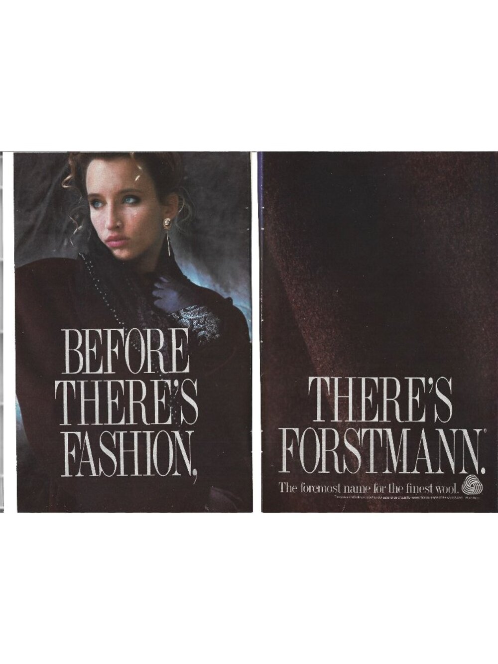 Before Theres Fashion Theres Forstmann Wool Vintage Ad 1990s Elegant 2 Page